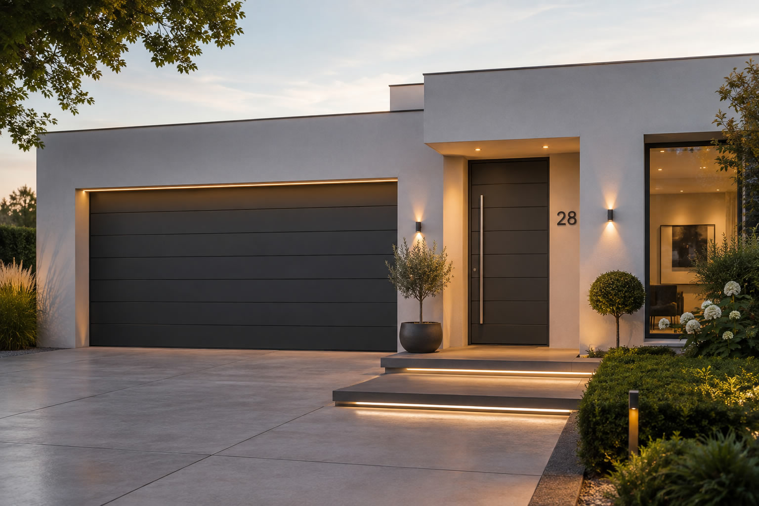 RK Auto entrance integrated into modern architecture